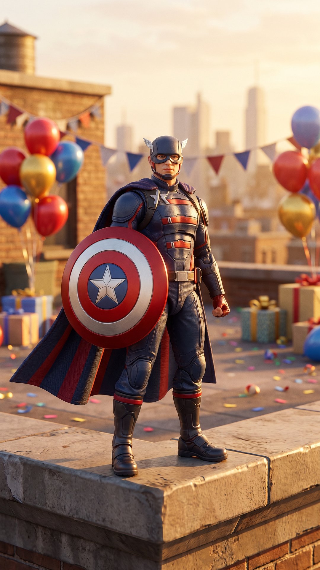 Capitán América en una fiesta de superhéroes