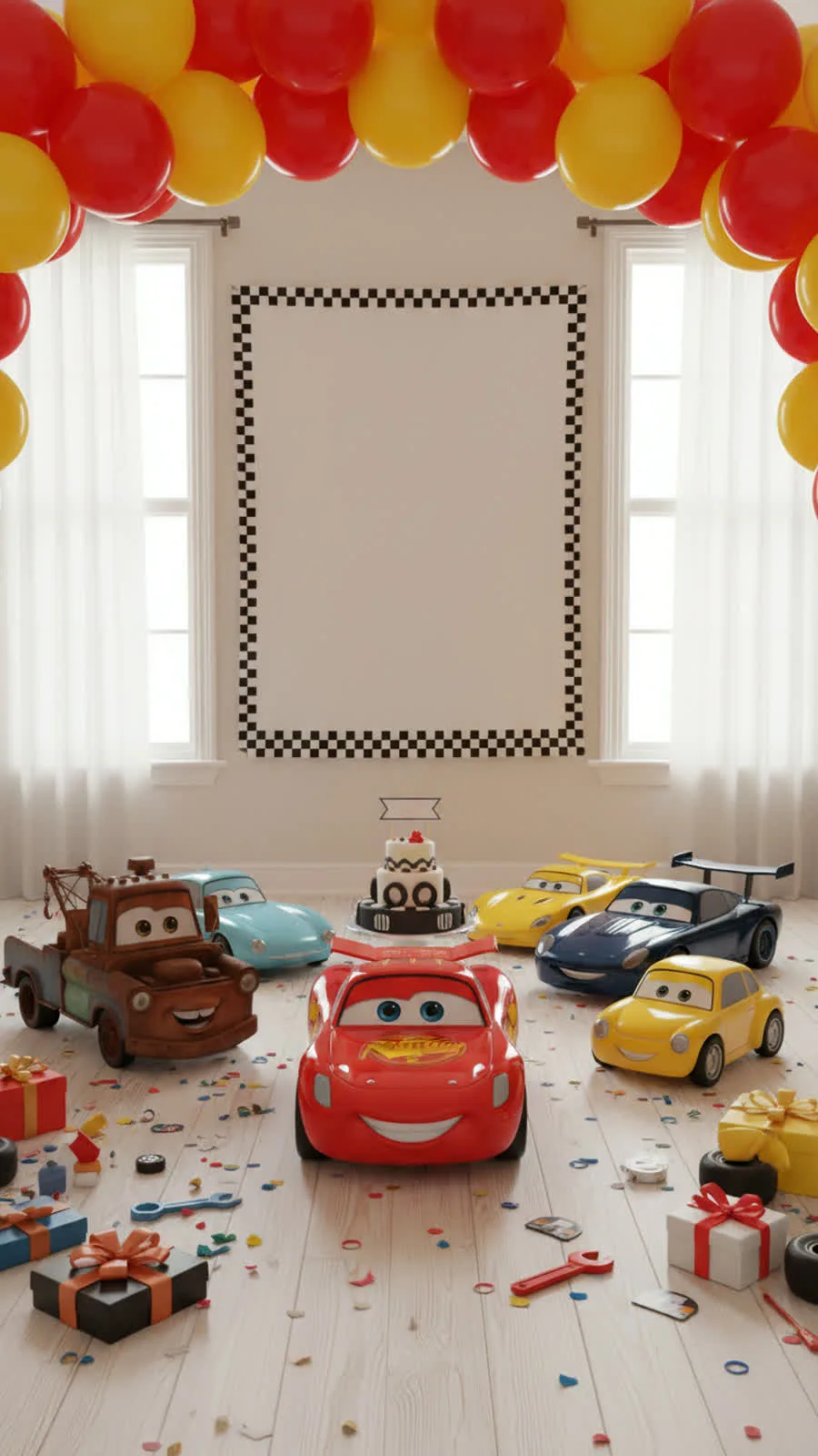 Los personajes de Cars en una fiesta de carreras