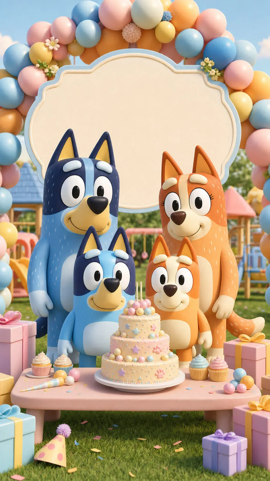 Bluey y su familia celebrando un cumpleaños